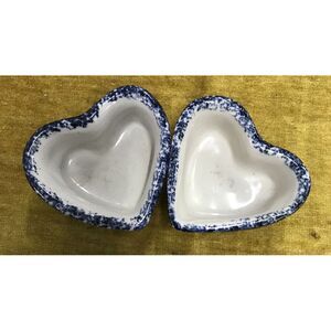Pair‎ of Stoneware Blue 3" Wide Heart-shaped Dishes.